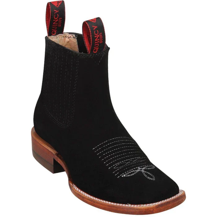 Botines Charros de Gamuza Punta Cuadrada para Joven Color Negro