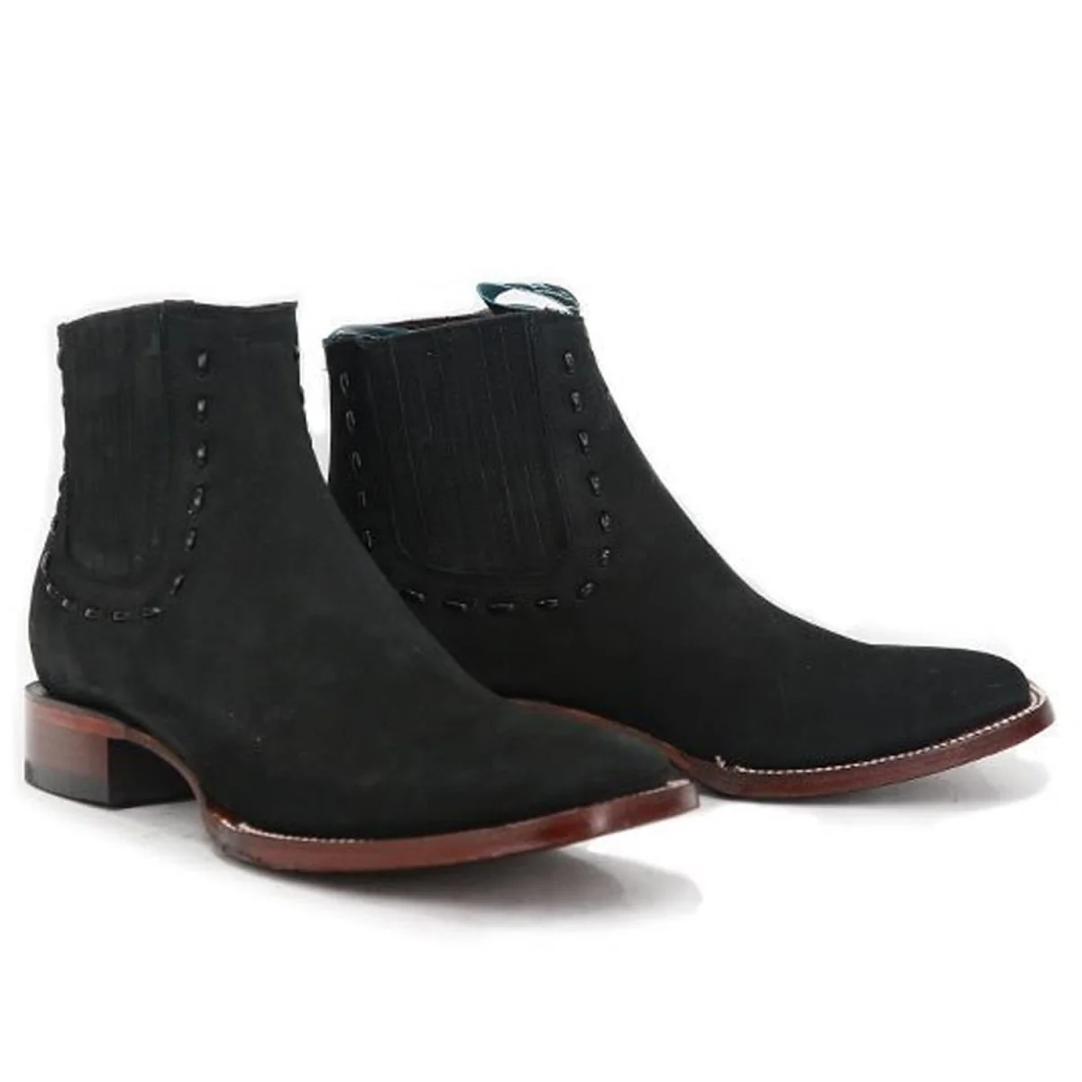 Botines Charros de Gamuza Punta Cuadrada para Mujer Color Negro LAB-32B6305 - Image 3