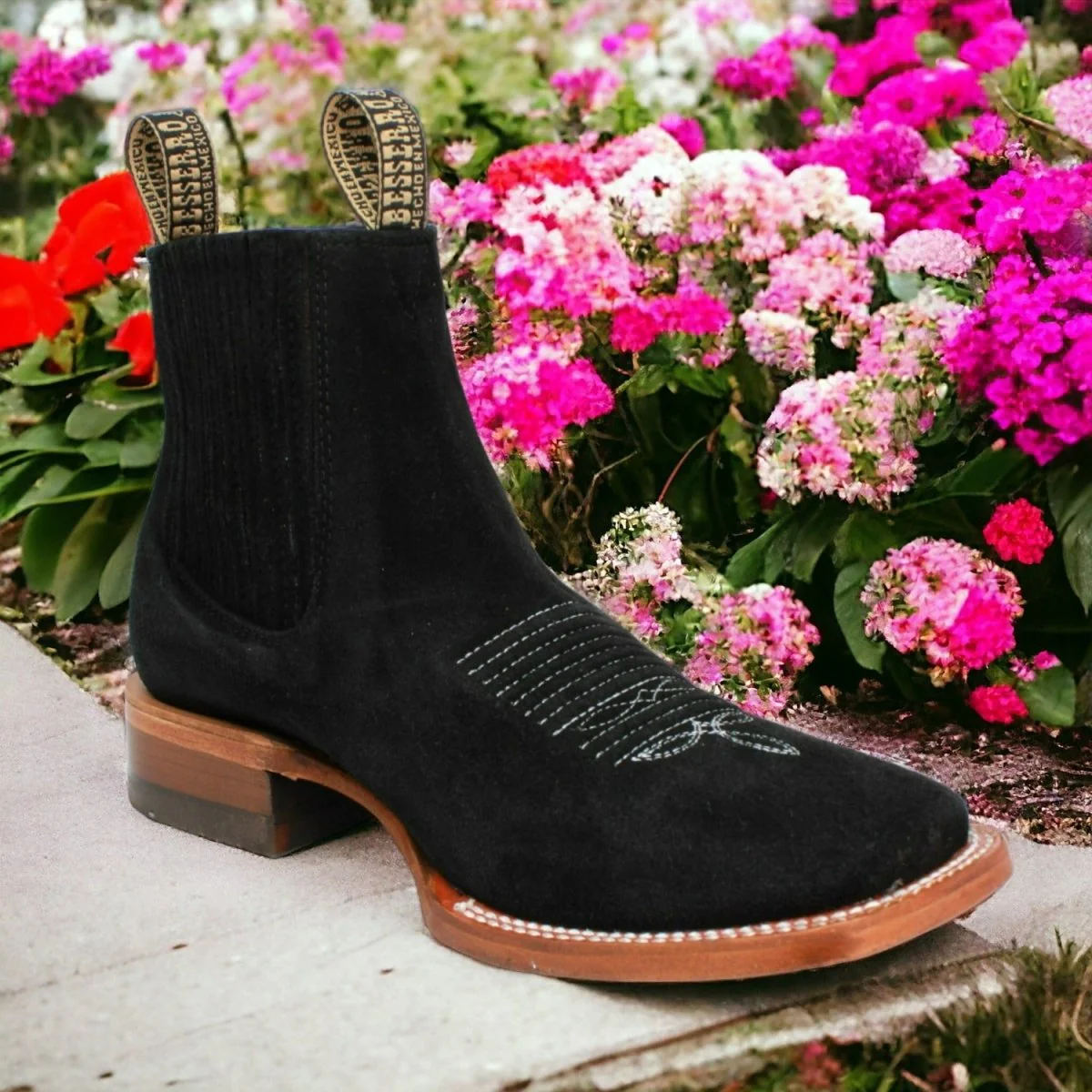 Botines Charros de Gamuza Punta Cuadrada para Mujer Color Negro Q82BJ6305 - Image 2