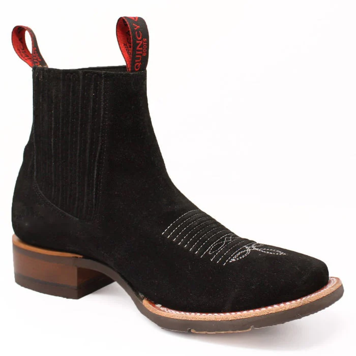 Botines Charros Quincy de Gamuza Punta Cuadrada y Suela de Hule Negro - Image 2