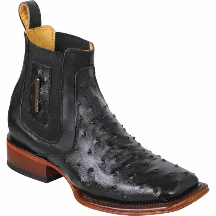 Botines de Avestruz Grabado con Punta Cuadrada Color Negro - Image 4