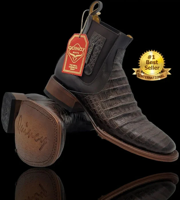 Botines de Cocodrilo Grabado Nuca con Punta Cuadrada Color Chocolate - Image 4