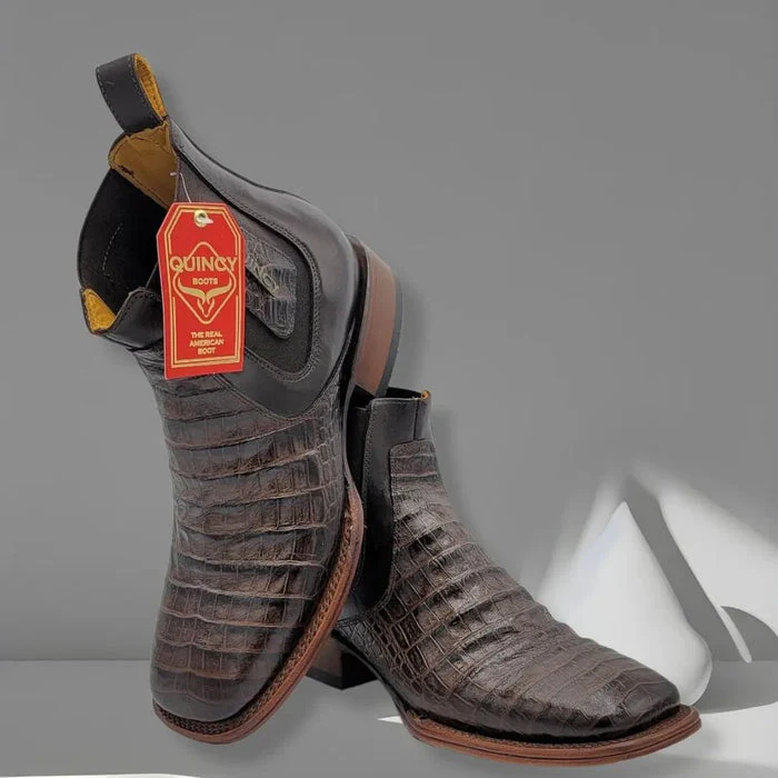 Botines de Cocodrilo Grabado Nuca con Punta Cuadrada Color Chocolate - Image 4