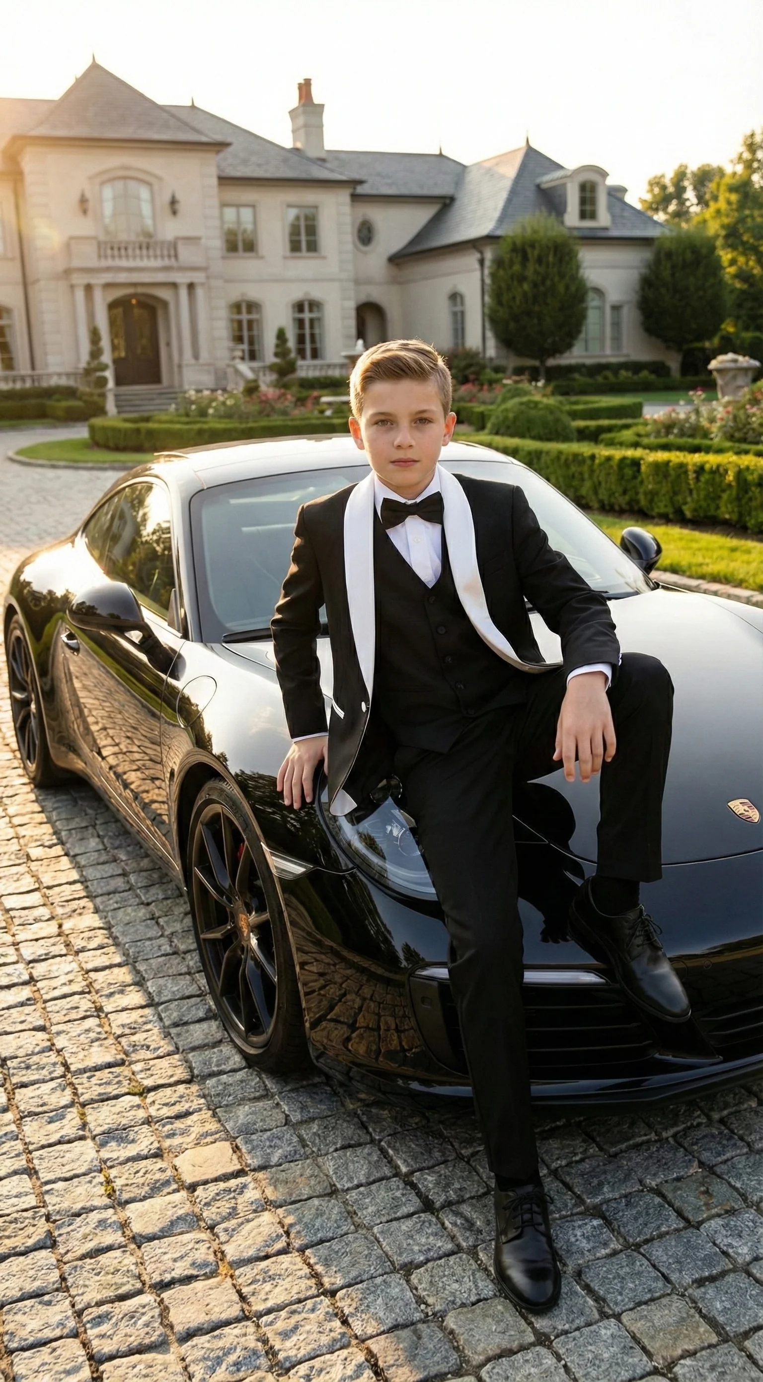 Boys Black Tuxedo Suit with White Shawl Lapel and Bow Tie | Formal Wedding & Prom Outfit Set - Image 3