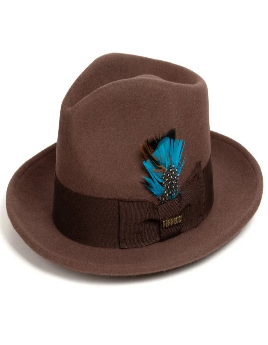 Brown Dress Hat 1920s Fedora Style - Mens Classic Wool Fedora Dress Hat in Brown - Image 2
