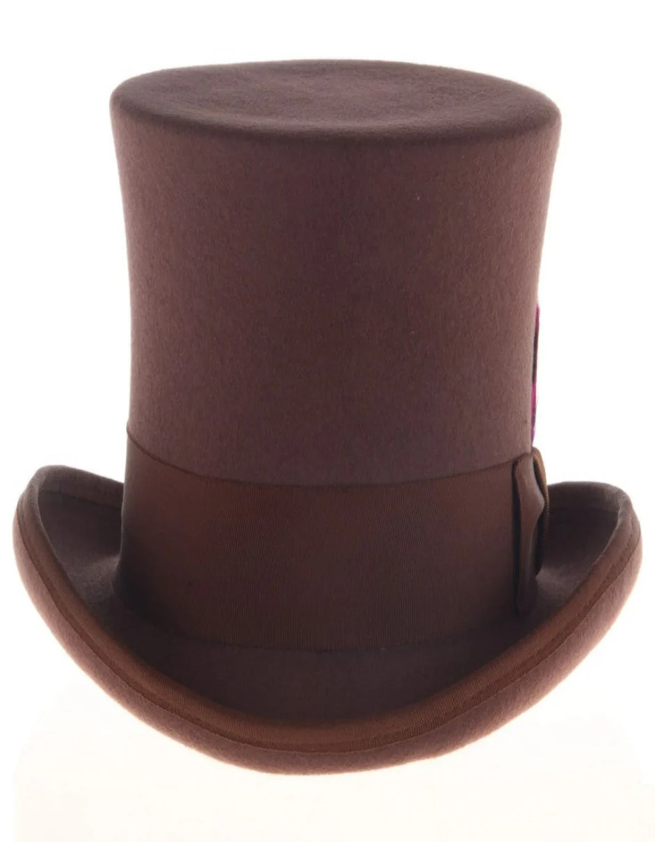 Brown Dress Hat 1920s Fedora Style - Men's Tall 100% Wool Dress Top Hat in Brown - Image 3