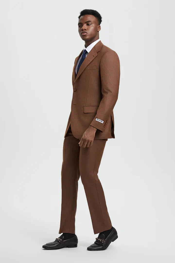 Brown Wedding Suit - Jacket + Pants - Light Brown Tuxedo - Light Brown Groomsmen Stacy Adam Suit - Image 3
