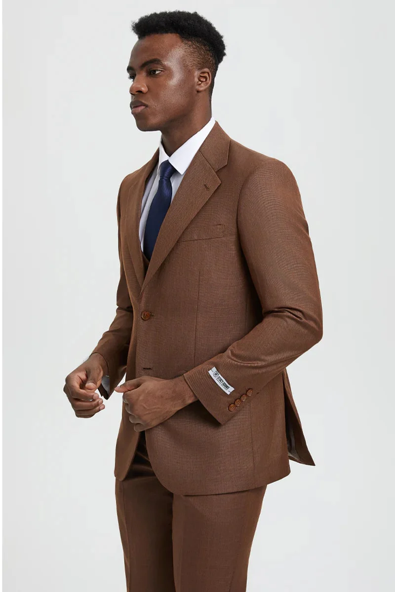 Brown Wedding Suit - Jacket + Pants - Light Brown Tuxedo - Light Brown Groomsmen Stacy Adam Suit - Image 5
