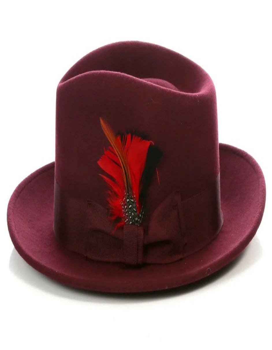 Burgundy Dress Hat 1920s Fedora Style - Mens Classic Wool Fedora Dress Hat in Burgundy - Image 2