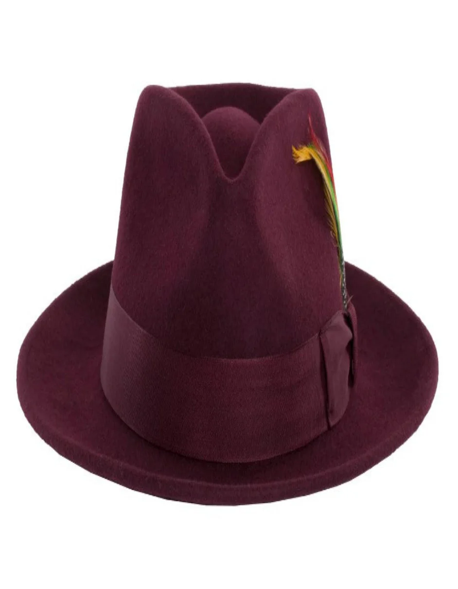 Burgundy Dress Hat 1920s Fedora Style - Mens Classic Wool Fedora Dress Hat in Burgundy - Image 3