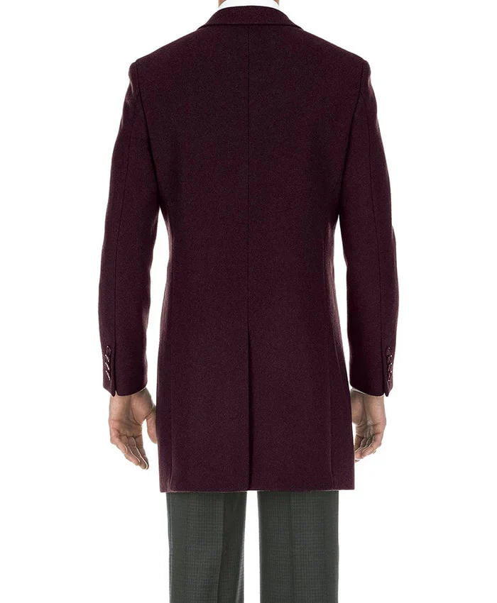 Burgundy Fall/Winter Essential Slim Fit Overcoat Wool Blend - Image 2