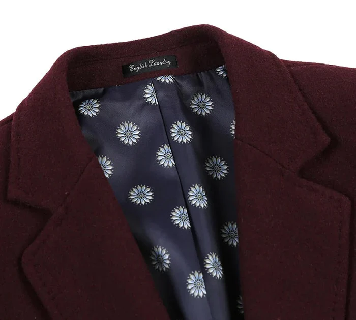 Burgundy Fall/Winter Essential Slim Fit Overcoat Wool Blend - Image 6