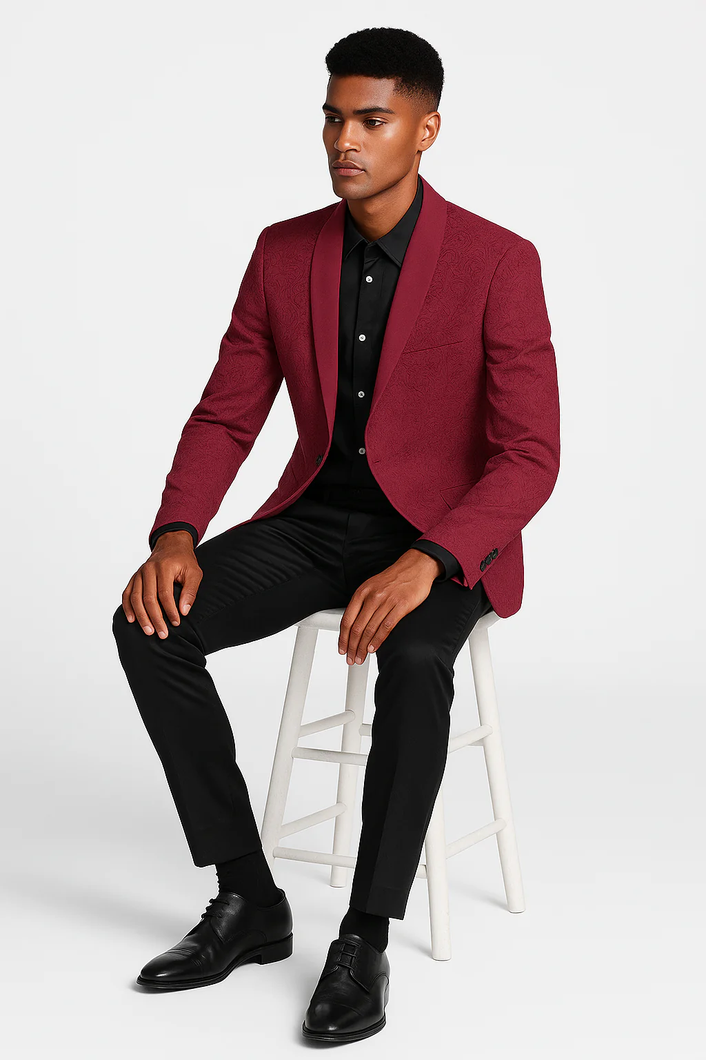 Burgundy paisley slim fit tuxedo jacket – men's wedding & prom blazer with satin shawl lapel - Image 2