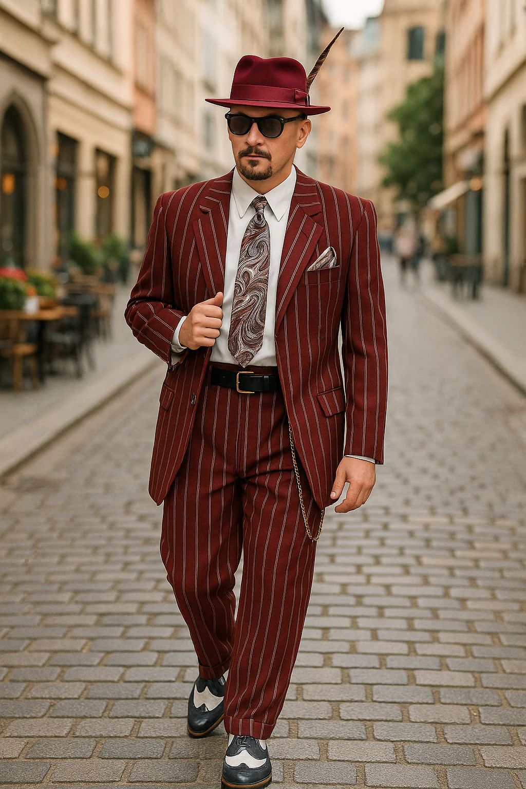 Burgundy Pinstripe Zoot Suit – 3 Piece 1920s/1930s Gangster Outfit (Jacket and Pants and Vest)  Vintage Fashion - Image 3