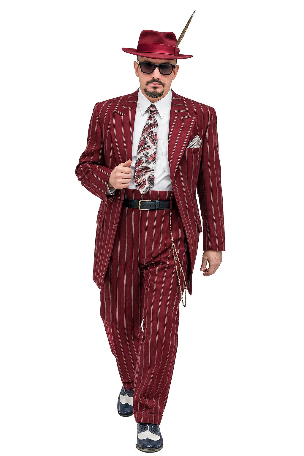 Burgundy Pinstripe Zoot Suit – 3 Piece 1920s/1930s Gangster Outfit (Jacket and Pants and Vest)  Vintage Fashion - Image 7