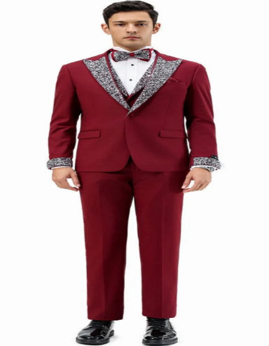Burgundy Prom Tuxedo - Perfect Wedding Suit Vested Rhinestone sequin Lapelled - Image 3