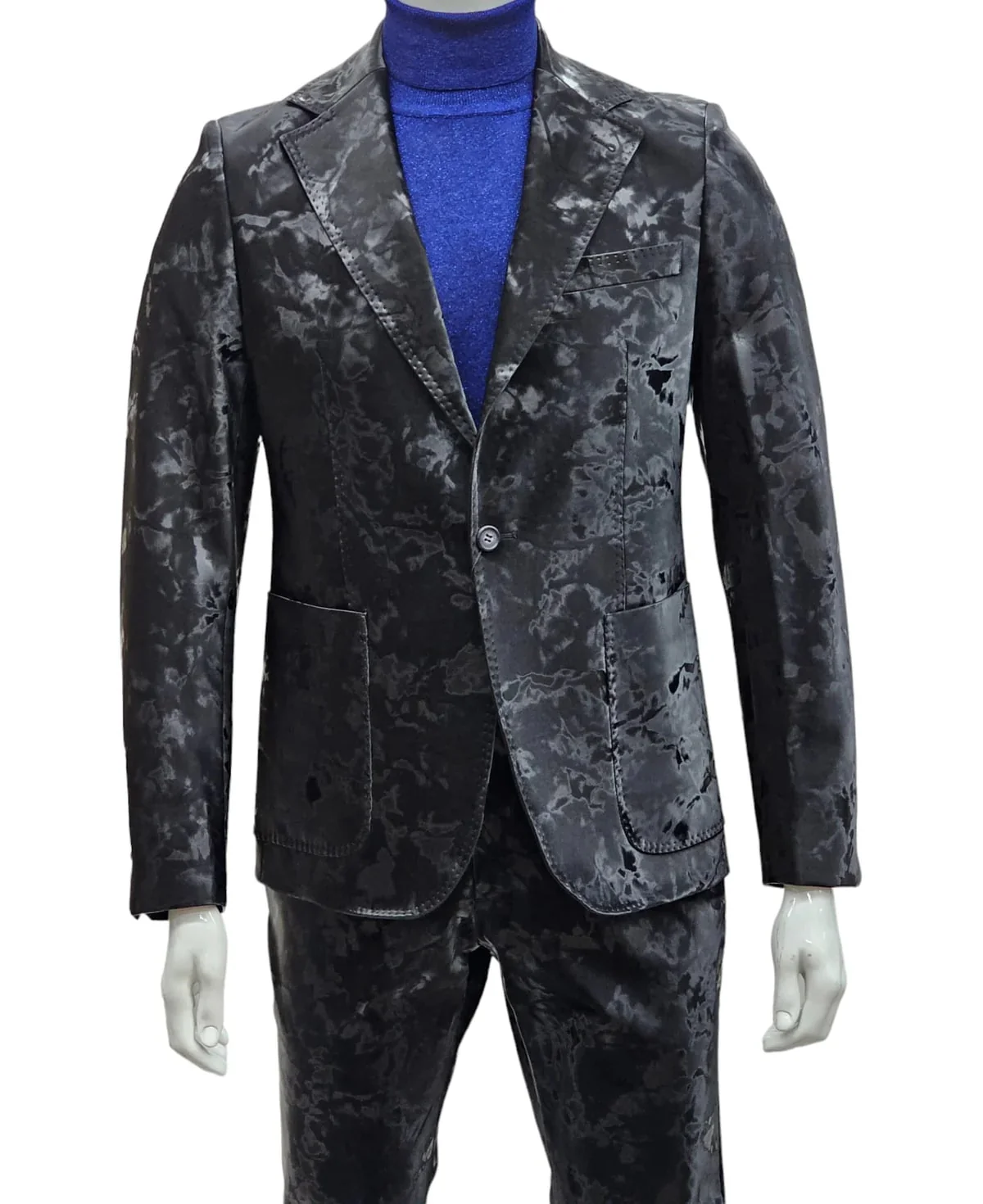 Camouflage Design Two Piece Slim Fit Suit Black - Image 3