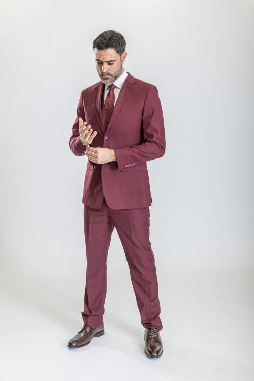 Caravelli Suit - Designer Caravelli Jacket and Pants in Color Solid Burgundy - Image 2