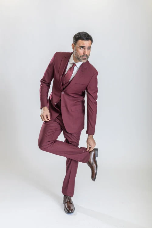 Caravelli Suit - Designer Caravelli Jacket and Pants in Color Solid Burgundy - Image 4