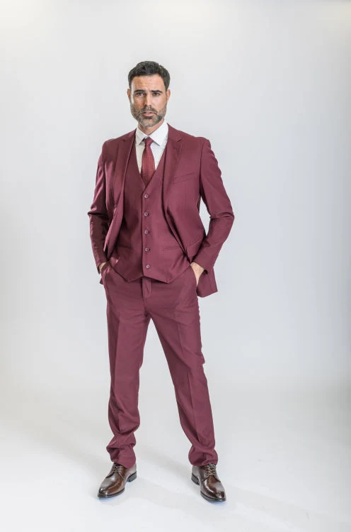 Caravelli Suit - Designer Caravelli Jacket and Pants in Color Solid Burgundy - Image 5