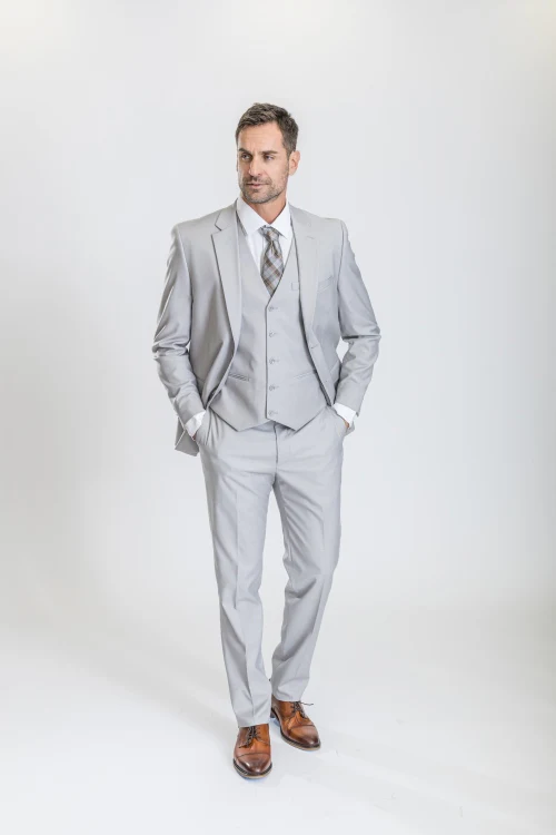 Caravelli Suit - Designer Caravelli Jacket and Pants in Color Solid Ice Grey - Image 3