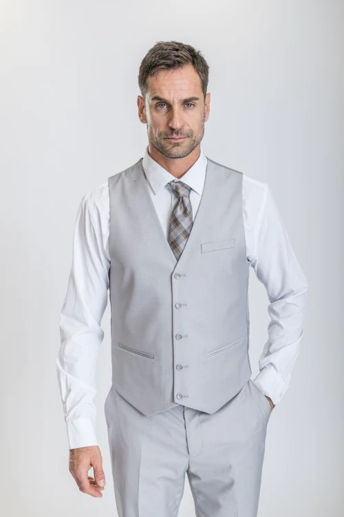 Caravelli Suit - Designer Caravelli Jacket and Pants in Color Solid Ice Grey - Image 4