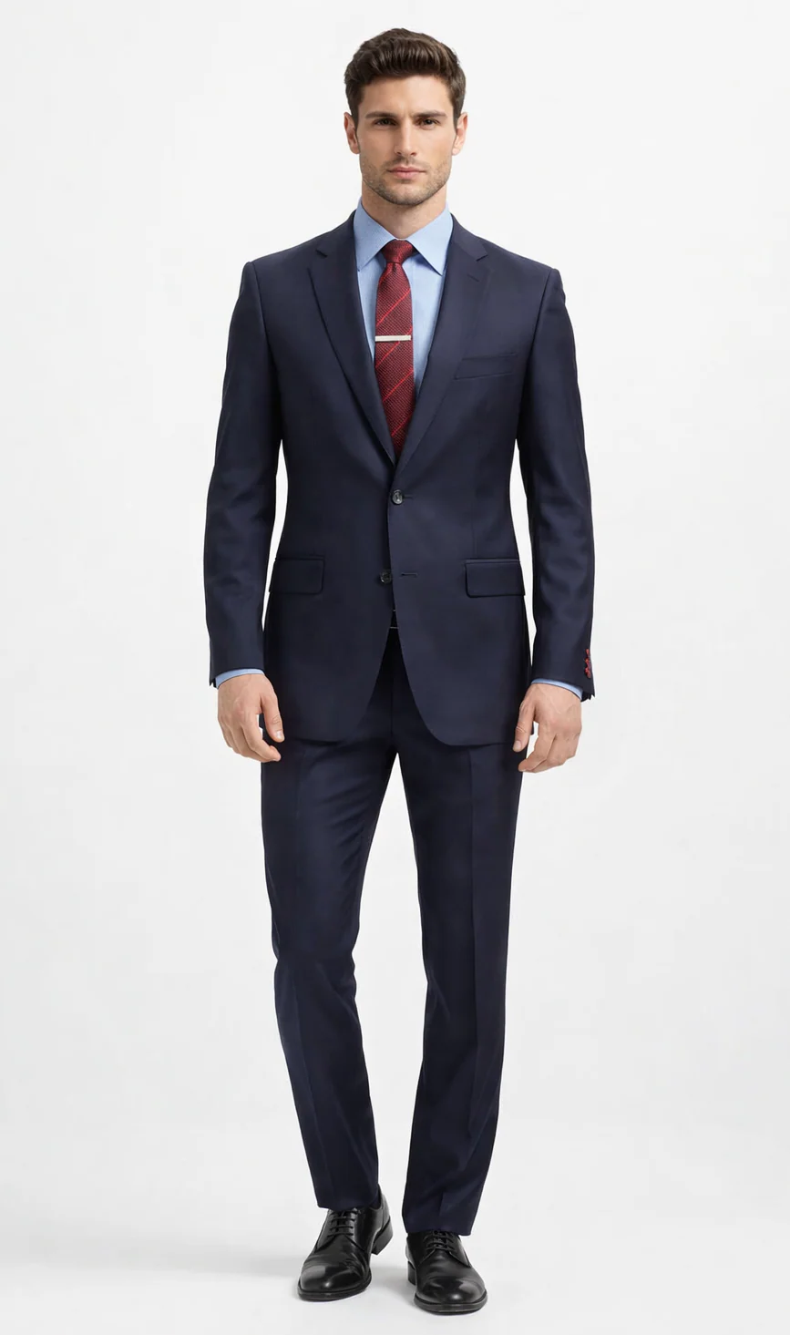 Carlo Lusso Navy Two-button Poly Blend Suit