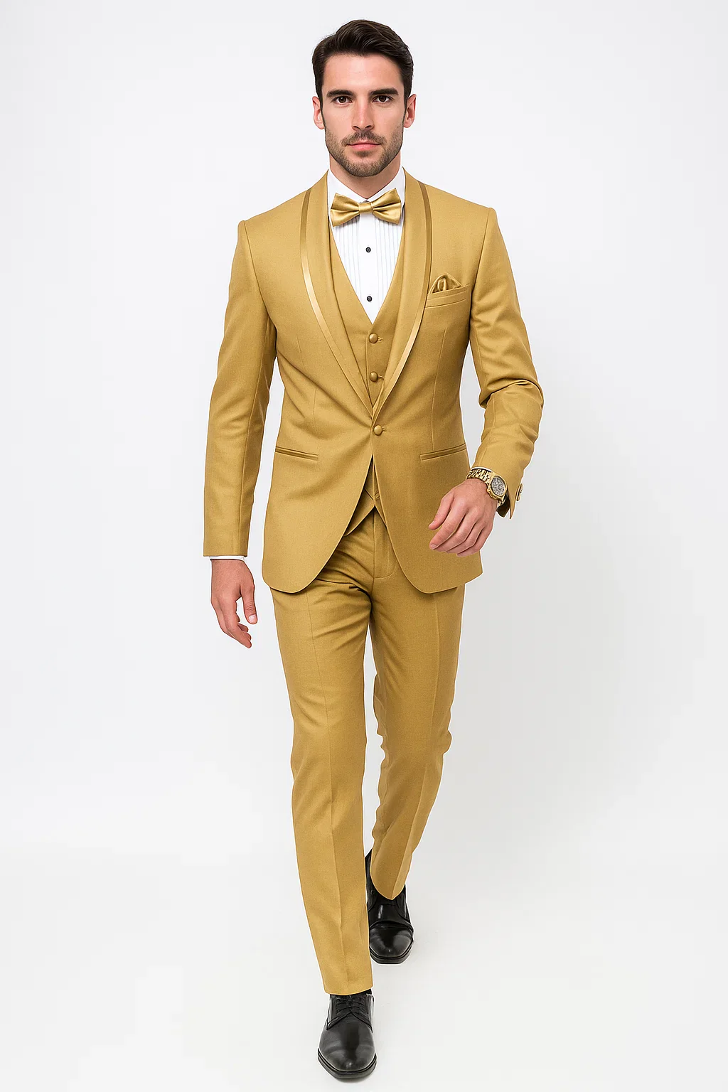 Champagne Tuxedo with Satin Shawl Lapel – Vested Mens Suit for Special Occasions - Image 6