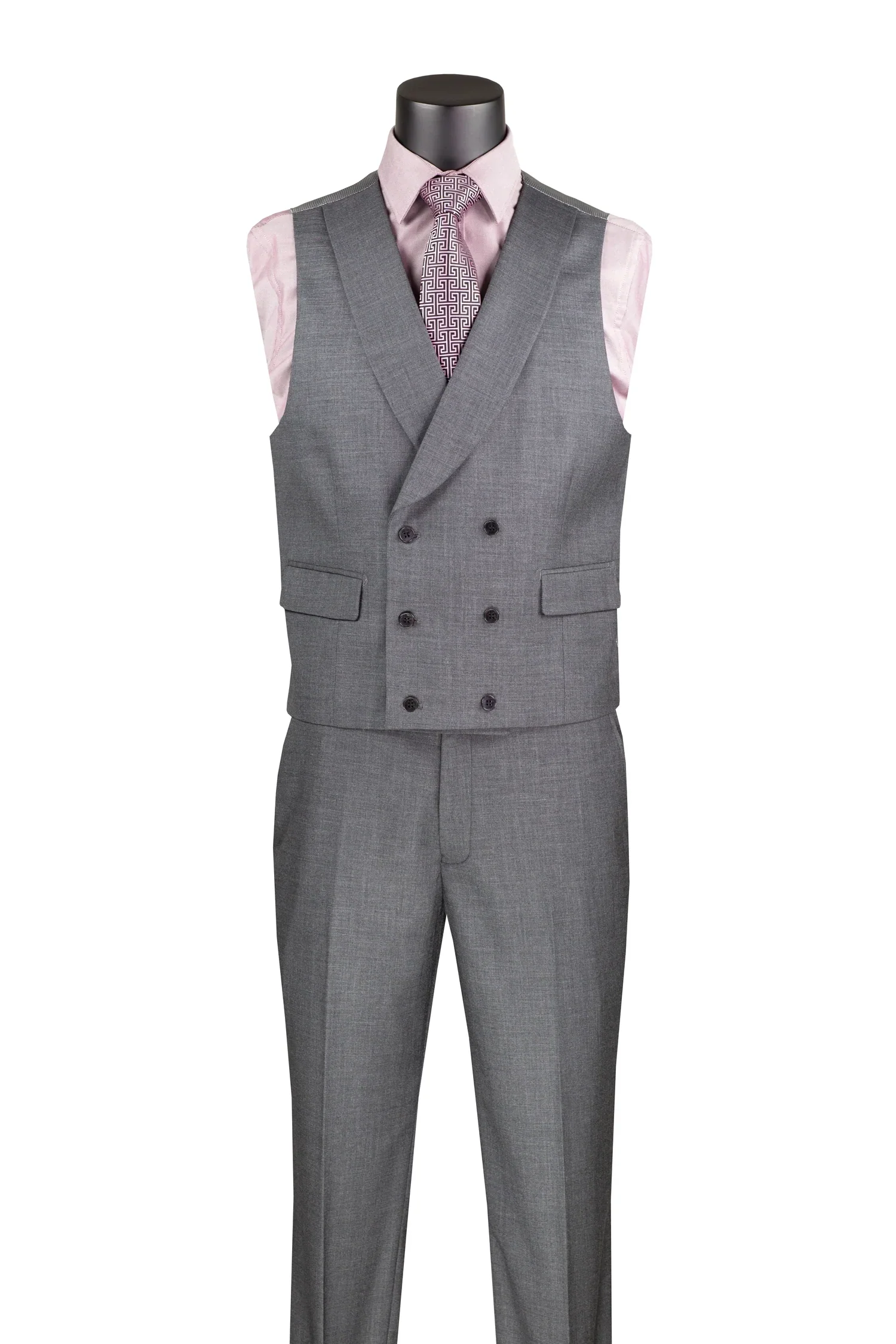 Charcoal Modern Fit 3-Piece Suit with Lapel Vest & Adjustable Pants - Image 2