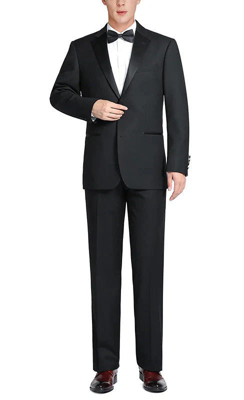 Classic Black Regular Fit 100% Wool Tuxedo Suit - Image 2