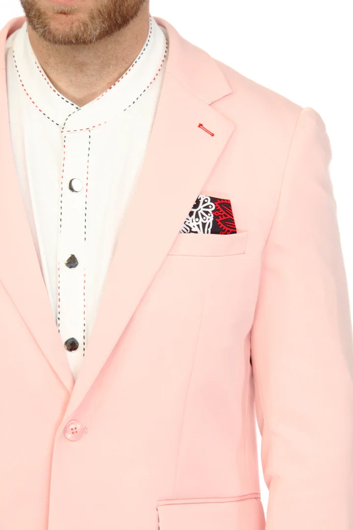 Cotton Suit - Summer Stretch Fabric - Mens Cotton-Stretch Fashion Suit Pink S9010 - Image 3