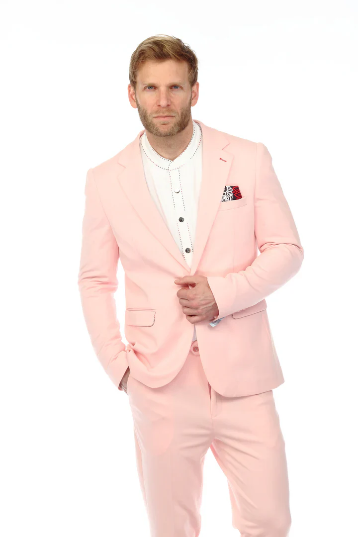 Cotton Suit - Summer Stretch Fabric - Mens Cotton-Stretch Fashion Suit Pink S9010 - Image 4