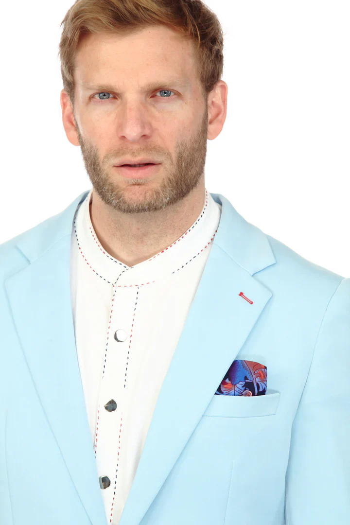 Cotton Suit - Summer Stretch Fabric - Mens Cotton-Stretch Fashion Suit Sky S9010 - Image 3