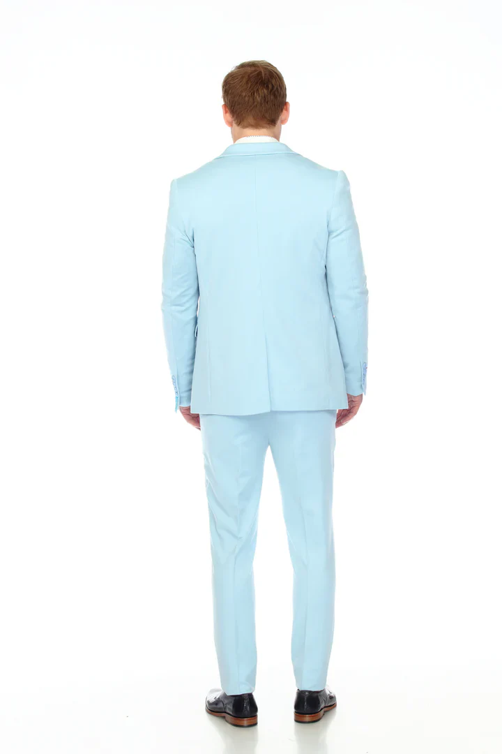 Cotton Suit - Summer Stretch Fabric - Mens Cotton-Stretch Fashion Suit Sky S9010 - Image 4
