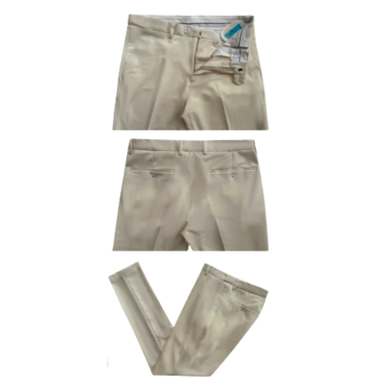 Cotton Suit - Summer Stretch Fabric - Mens Stretch Fashion Suit Beige - Image 2