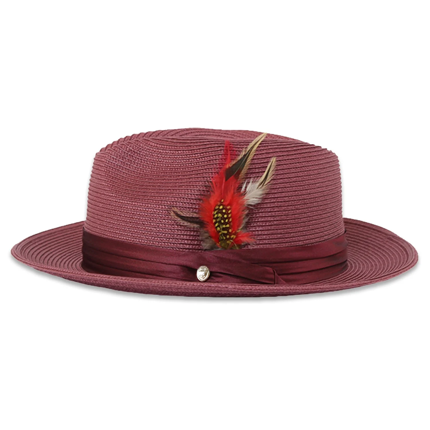 Tapa Crushable Straw Hat Fedora in Burgundy - Image 2