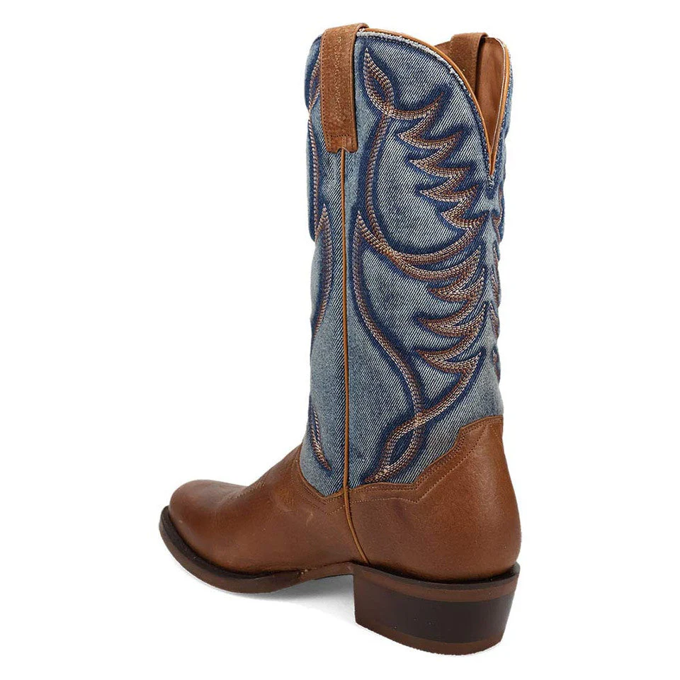 Dan Post Bullock Tan/ Denim Medium Toe Cowboy Boots - Image 2