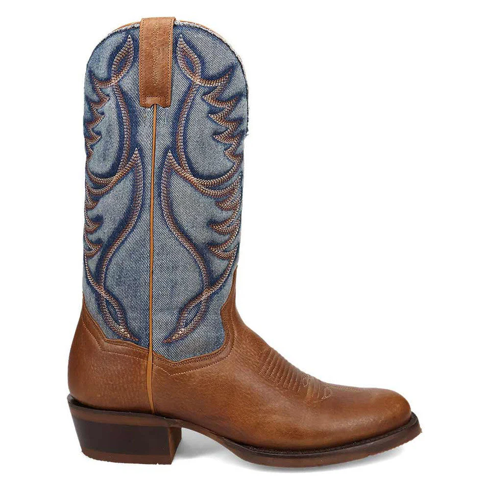 Dan Post Bullock Tan/ Denim Medium Toe Cowboy Boots - Image 3