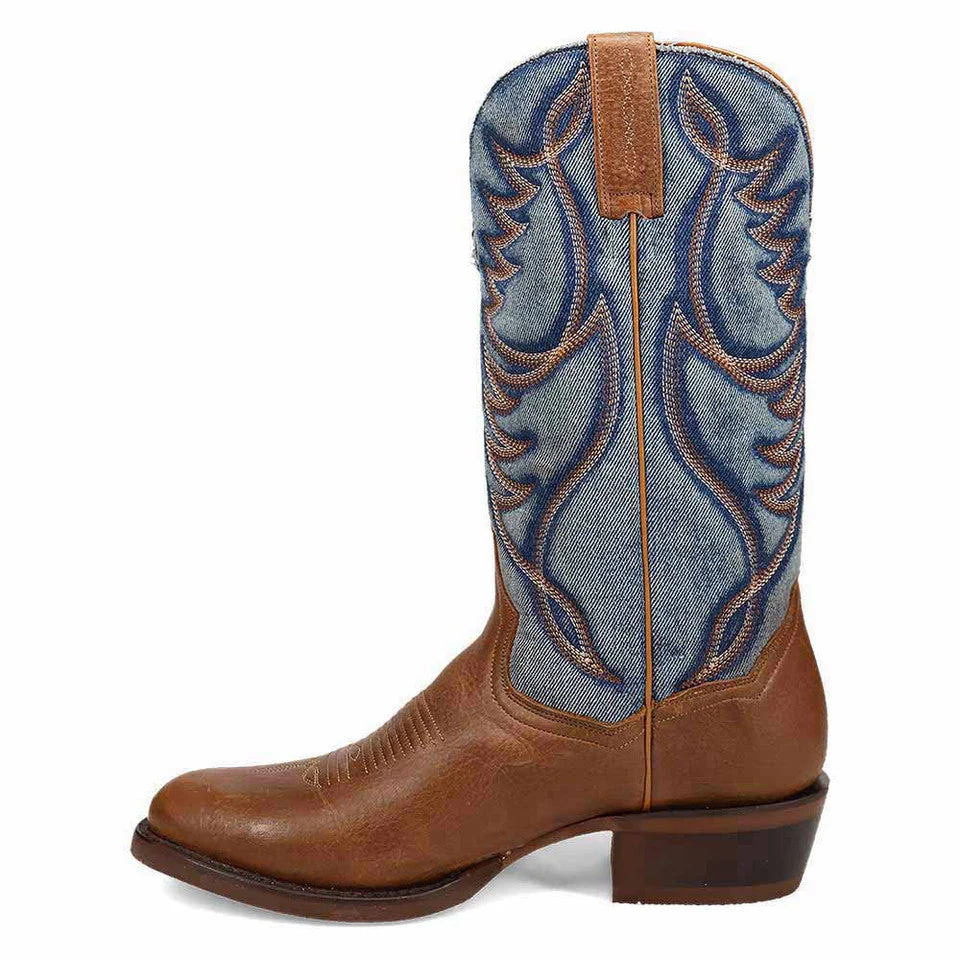 Dan Post Bullock Tan/ Denim Medium Toe Cowboy Boots - Image 4