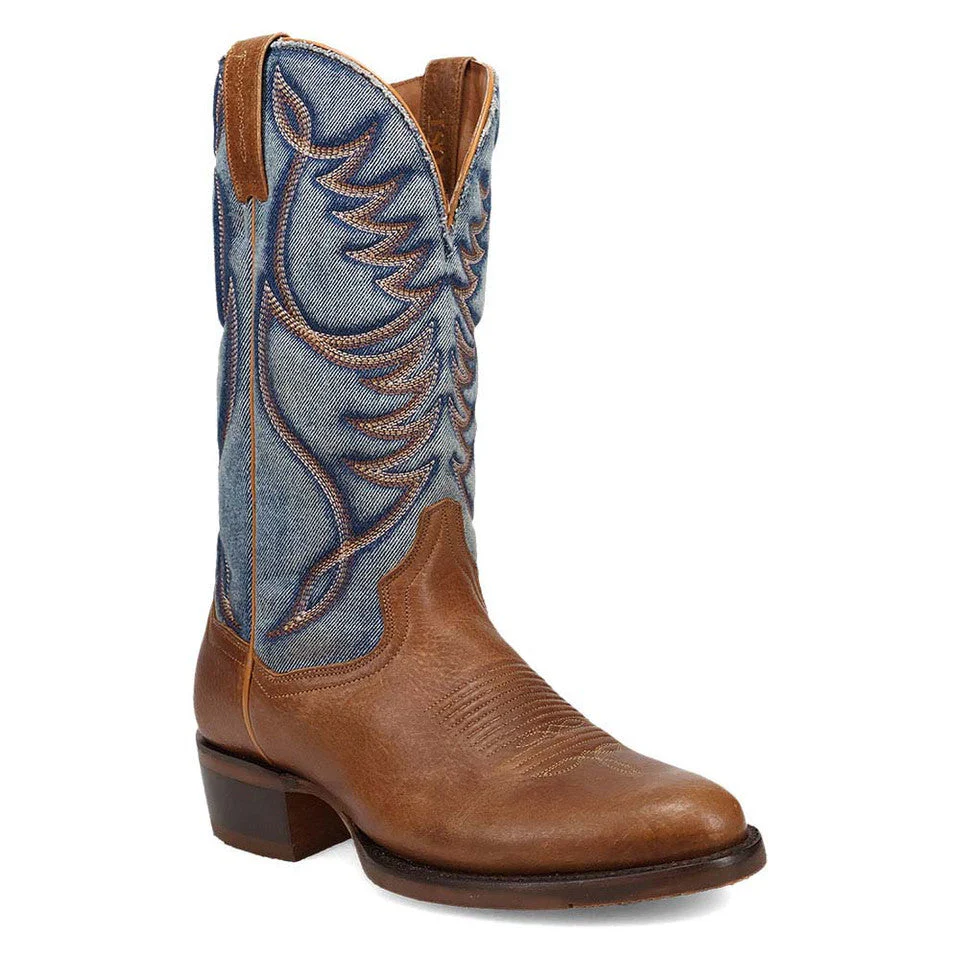 Dan Post Bullock Tan/ Denim Medium Toe Cowboy Boots - Image 7