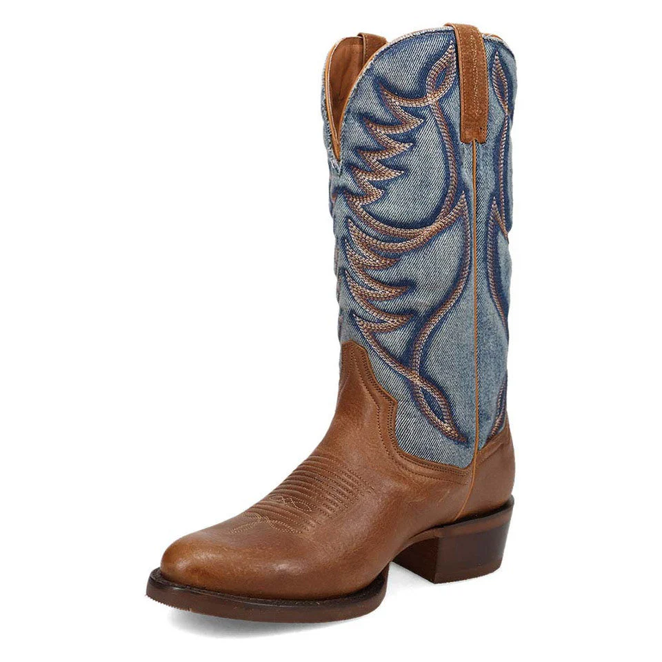 Dan Post Bullock Tan/ Denim Medium Toe Cowboy Boots - Image 8