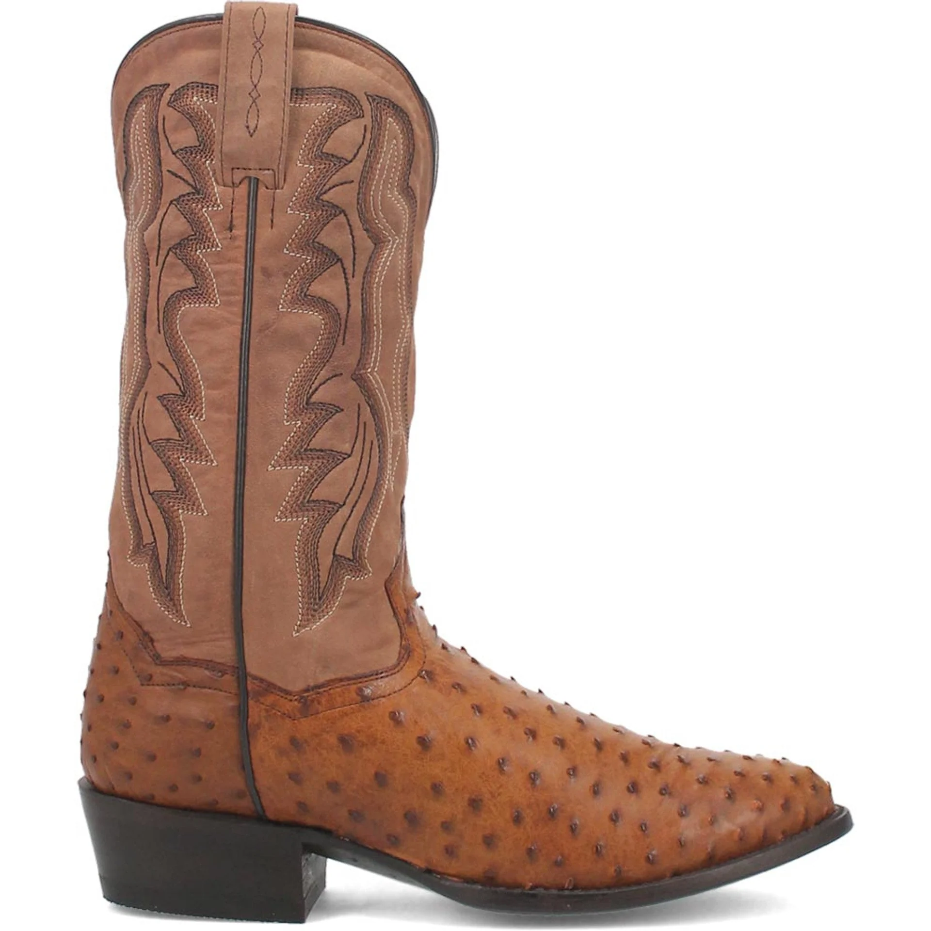 Dan Post Men’s Saddle Brown and Chocolate Tempe Full Quill Ostrich 12” Round Toe Leather Boot - Image 6