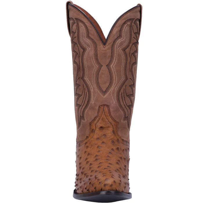 Dan Post Men's Tempe Full Quill Ostrich Round Toe Boots - Saddlebrown - Image 4