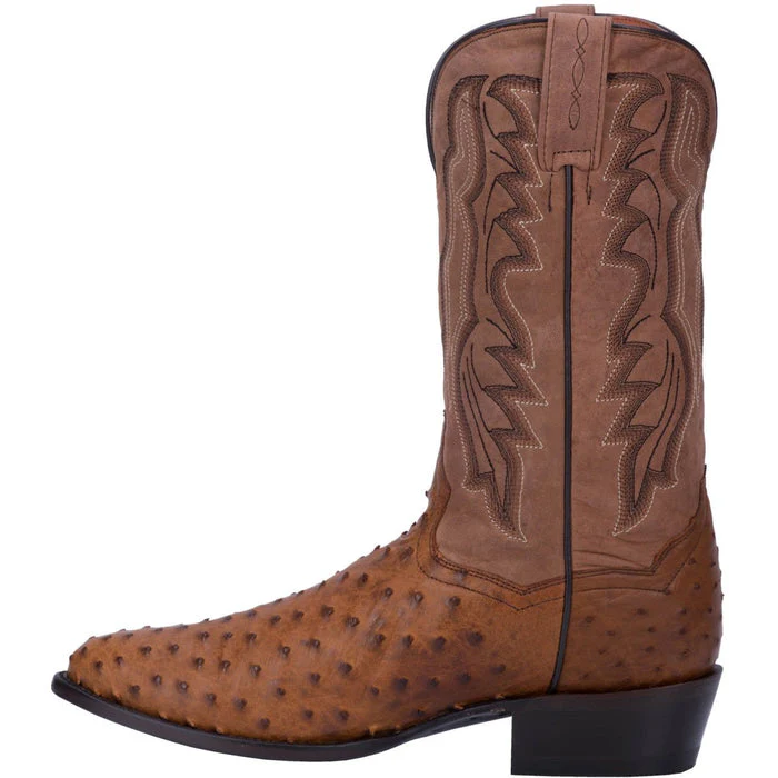 Dan Post Men's Tempe Full Quill Ostrich Round Toe Boots - Saddlebrown - Image 6