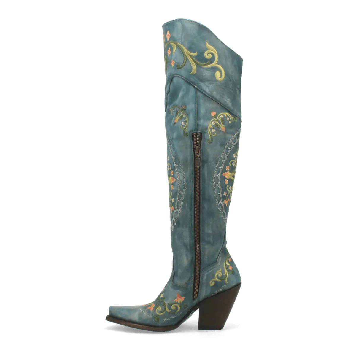 Dan Post Women's Flower Child Snip Toe Leather Tall Boots - Turquoise - Image 2