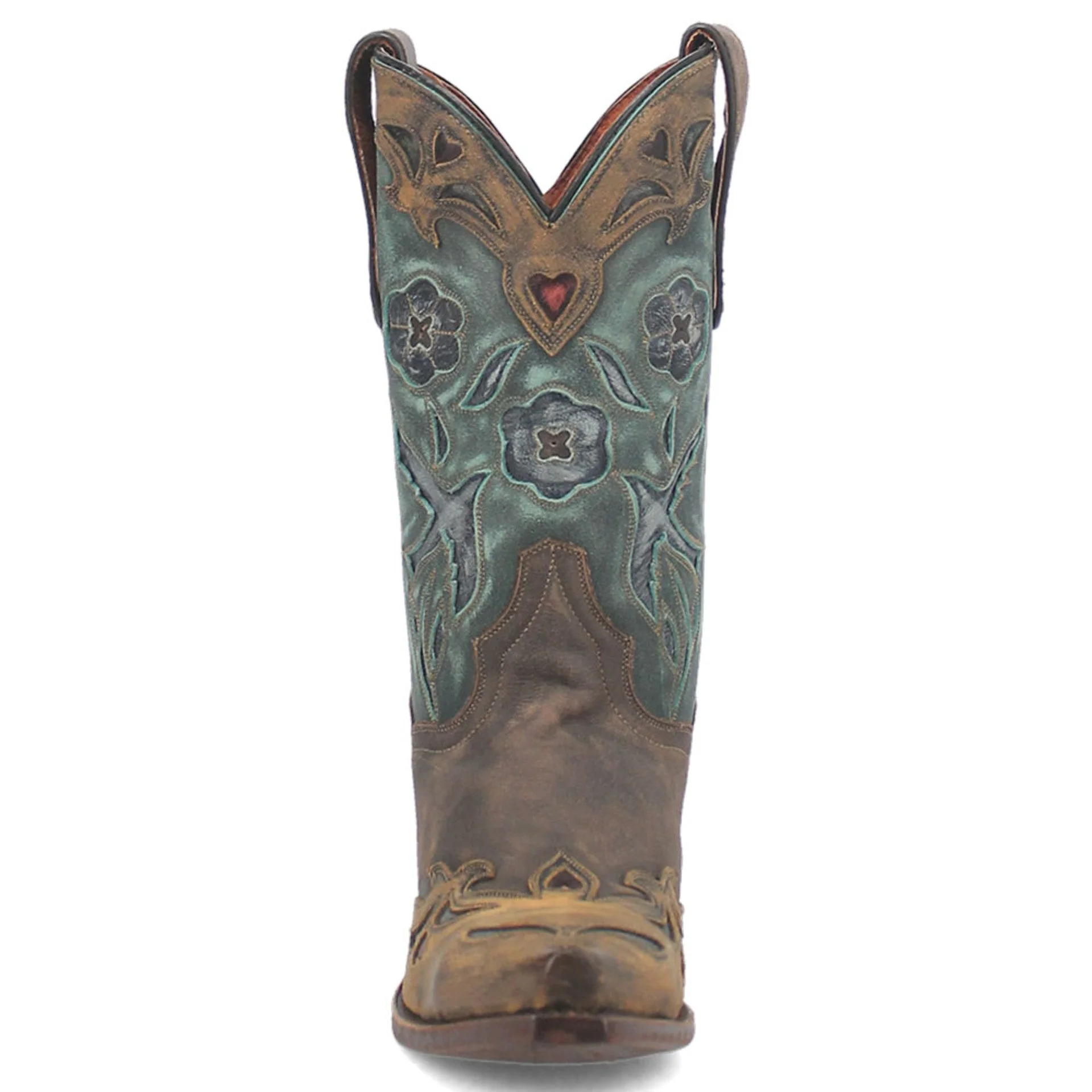 Dan Post Womens Vintage Bluebird Chocolate & Teal 11 Snip Toe Cowboy Boot - Image 4