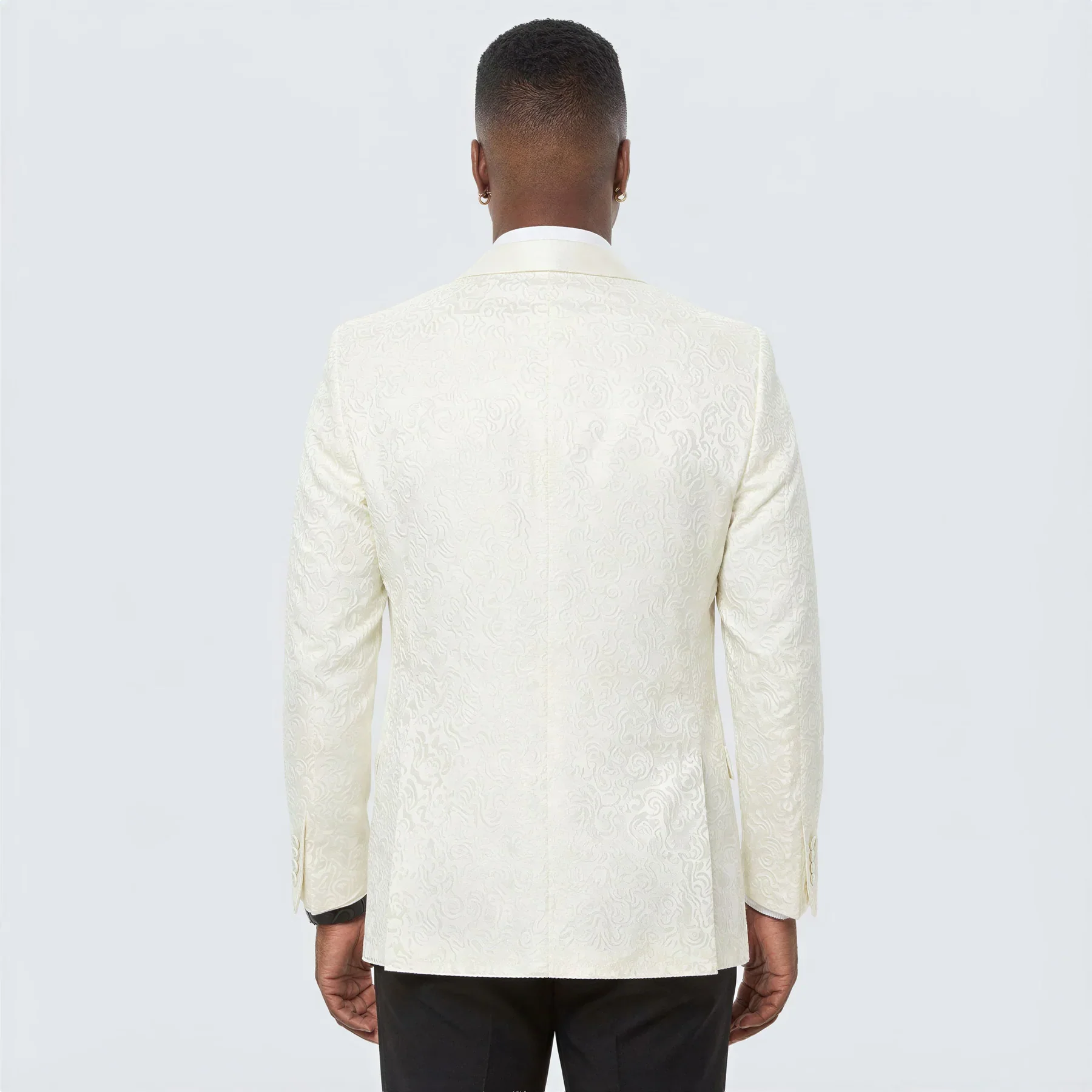 Designer Ivory Paisley Tuxedo Jacket with Shawl Lapel – Groom, Wedding & Prom Style - Image 8