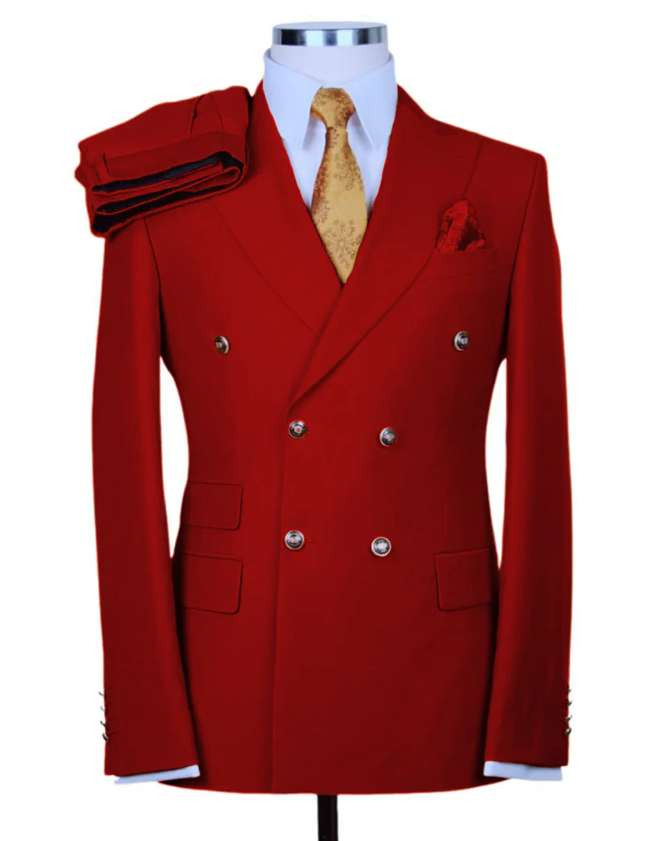 Designer Mens Double Breasted Gold Button Suit in Khaki - Image 2