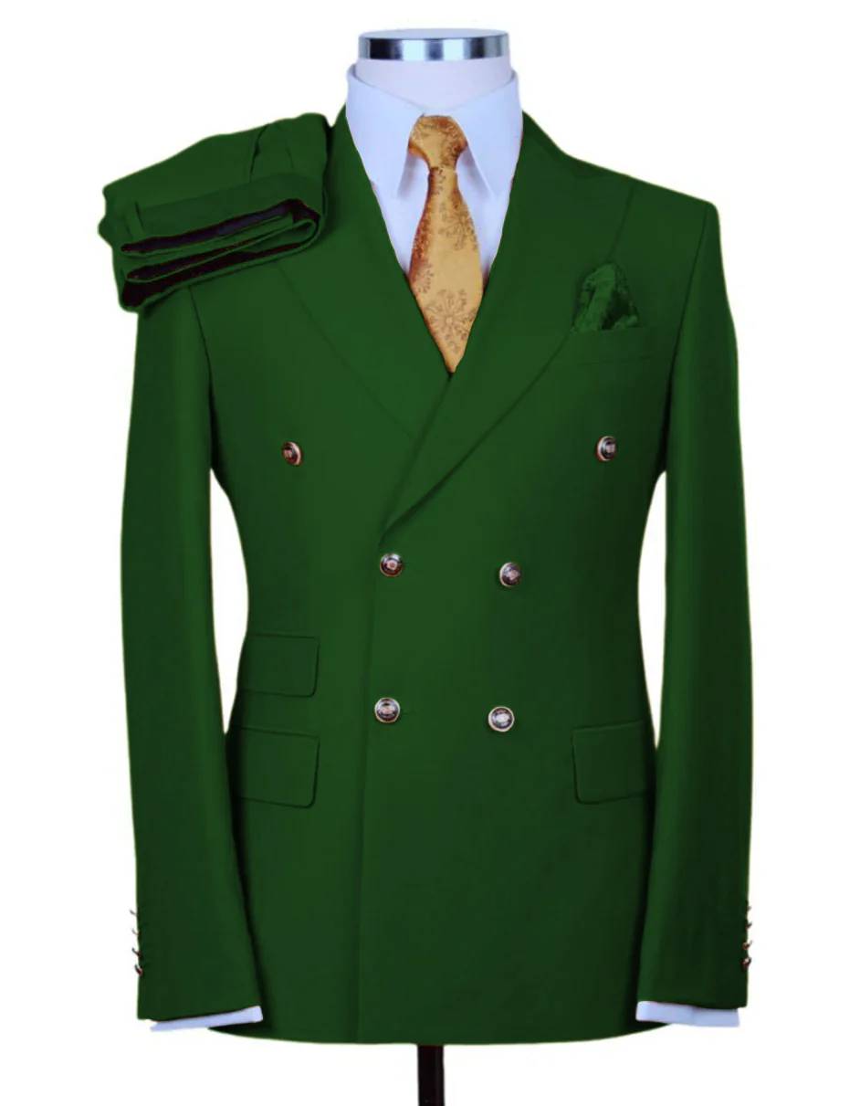 Designer Mens Double Breasted Gold Button Suit in Khaki - Image 5