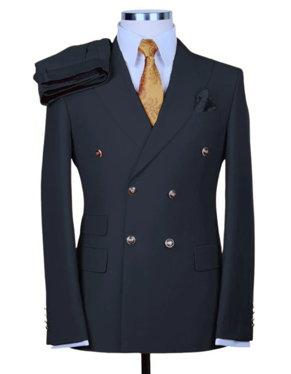 Designer Mens Double Breasted Gold Button Suit in Khaki - Image 6